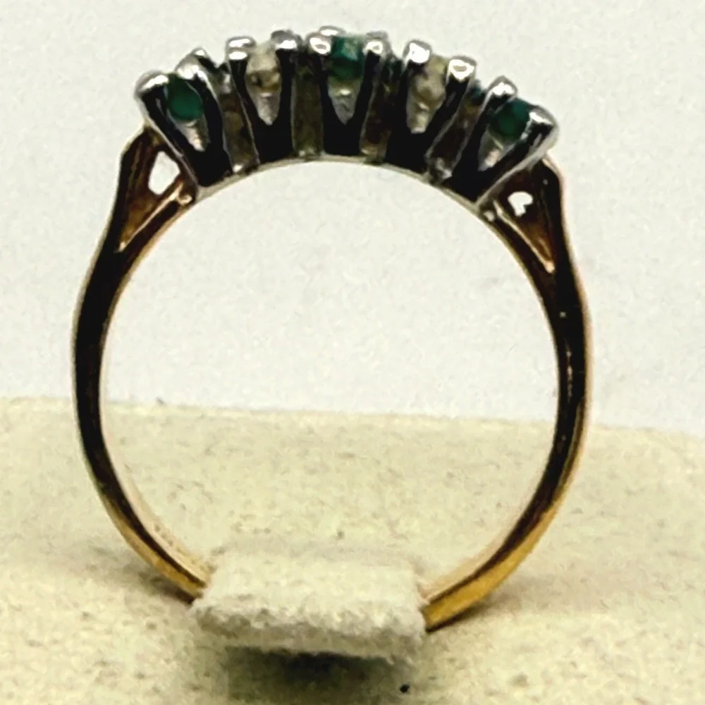 Vintage 18K Gold Plated Green Clear Rhinestone Five Stone Ring Size 4.75 18KHGE